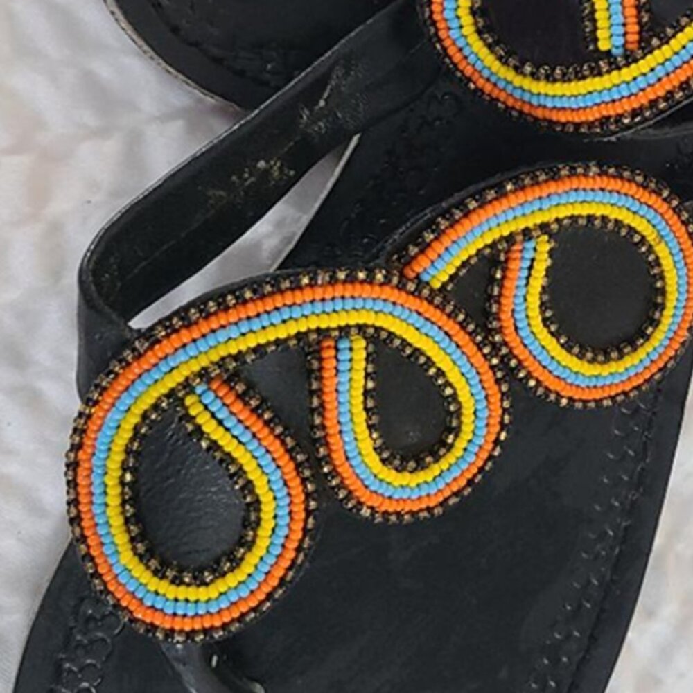 AFRICAN HANDMADE - GLASS BEADED LEATHER SANDALS - made in GHANA - EU 40/ US 8-9